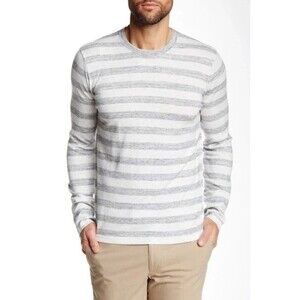 VINCE Jaspe Gray Striped Crewneck Sweater Mens XL Lightweight Long Sleeve Casual